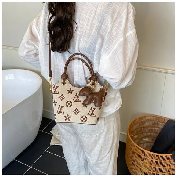 Handbags - Designer Cream & Beige Monogram Canvas Crossbody Bag